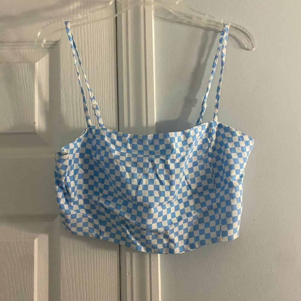 LA Hearts blue and white checkered top